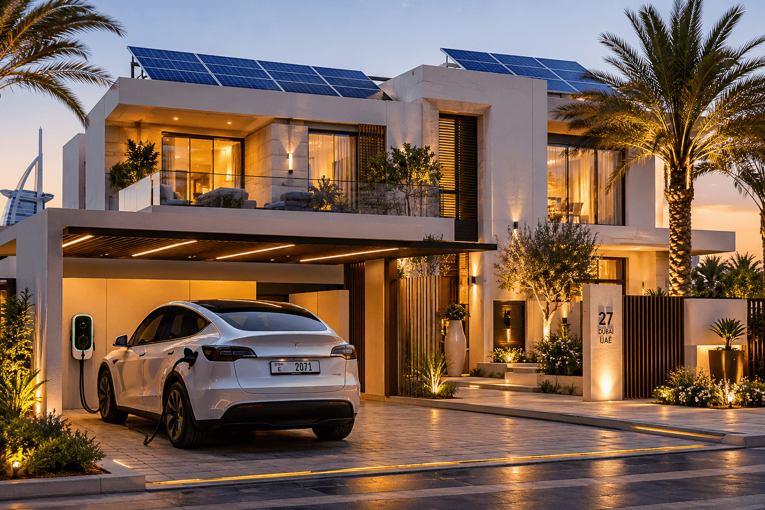 Electric vehicle charging station powered by home solar panels in the UAE